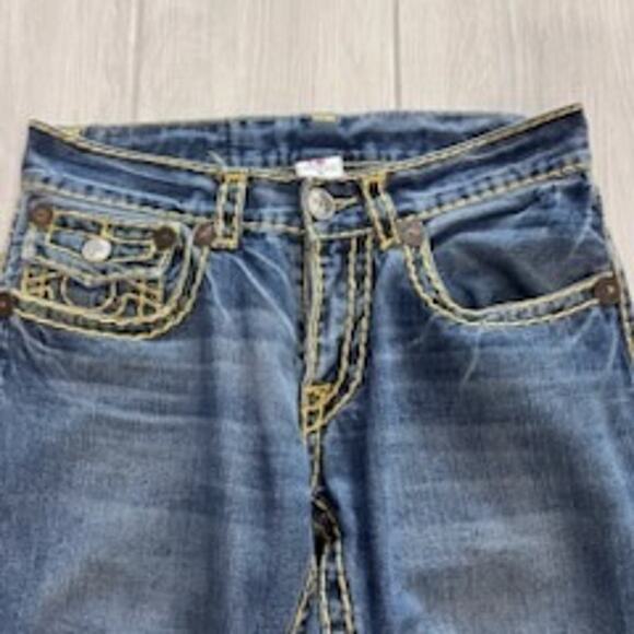 True Religion Billy SuperT Boot Flare Blue Jeans Yellow Stitching ~ Men's 30/30 - Picture 3 of 8